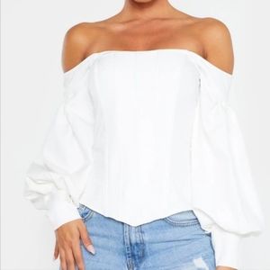 White Corset Top with Bardot Sleeves